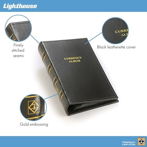 LIGHTHOUSE - Small Currency Album for Un-Graded Raw Banknotes and Currency Sleeves - Classic Leatherette Handmade 3-Ring Binder with 20 Pages - Additional Pages Available (5 3/4" x 8 1/2" x 1 3/4") - Image 2