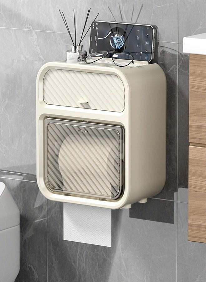 كيلا صندوق مناديل مقاوم للماء مثبت على الحائط بدون حفر باللون الأبيض العاجي - Image 1