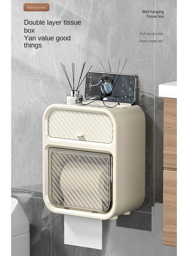 كيلا صندوق مناديل مقاوم للماء مثبت على الحائط بدون حفر باللون الأبيض العاجي - Image 2