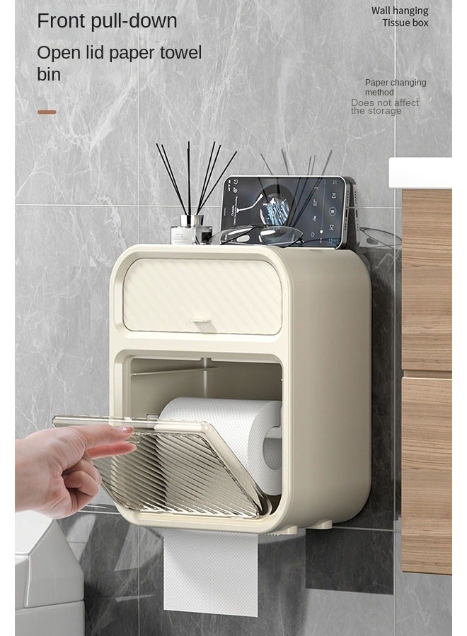 كيلا صندوق مناديل مقاوم للماء مثبت على الحائط بدون حفر باللون الأبيض العاجي - Image 3