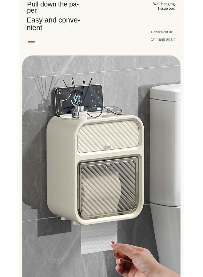 كيلا صندوق مناديل مقاوم للماء مثبت على الحائط بدون حفر باللون الأبيض العاجي - Image 4
