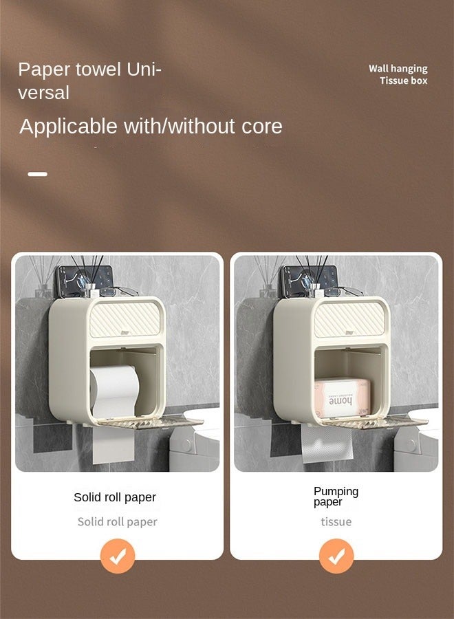 كيلا صندوق مناديل مقاوم للماء مثبت على الحائط بدون حفر باللون الأبيض العاجي - Image 5