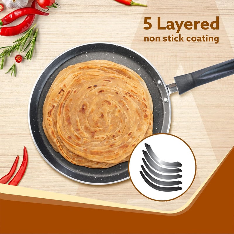 AGARO Elegant Non Stick Tawa, 28 cm Diameter, Induction and Gas Oven Friendly, Riveted Cool Touch Handle, Granite Finish, PFOA Free, 2.9 mm Thick, Dosa, Idli, Roti, Cooking, cookware, Black - Image 3