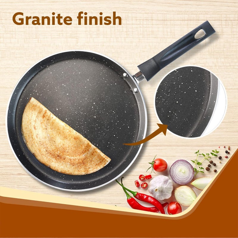 AGARO Elegant Non Stick Tawa, 28 cm Diameter, Induction and Gas Oven Friendly, Riveted Cool Touch Handle, Granite Finish, PFOA Free, 2.9 mm Thick, Dosa, Idli, Roti, Cooking, cookware, Black - Image 5