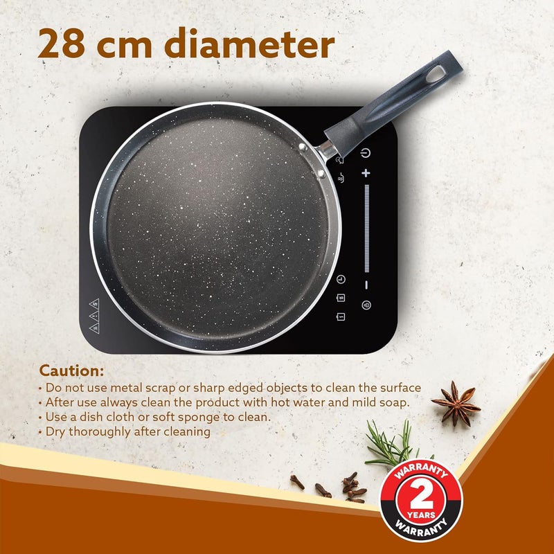 AGARO Elegant Non Stick Tawa, 28 cm Diameter, Induction and Gas Oven Friendly, Riveted Cool Touch Handle, Granite Finish, PFOA Free, 2.9 mm Thick, Dosa, Idli, Roti, Cooking, cookware, Black - Image 2