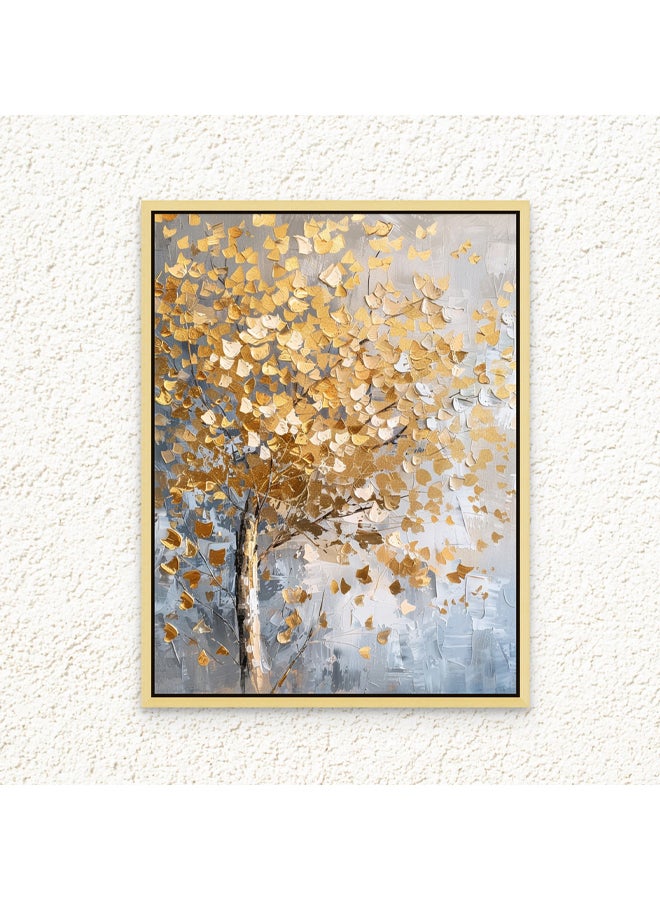 Art Decor Framed Canvas Wall Art of Abstract Golden Tree Nature Painting Portrait Neutral Color Print Wall Decor for Home Office Living Room Bedroom Gifting