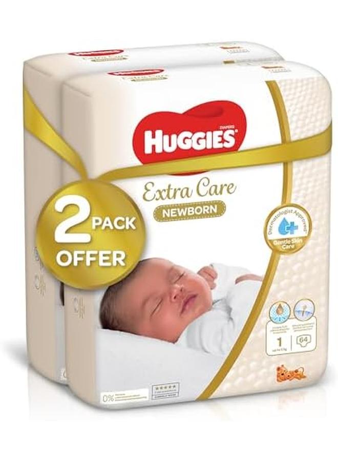 HUGGIES Extra Care Newborn Size 1 Up To 5 Kg Twin Jumbo Pack 128 Diapers - Image 2