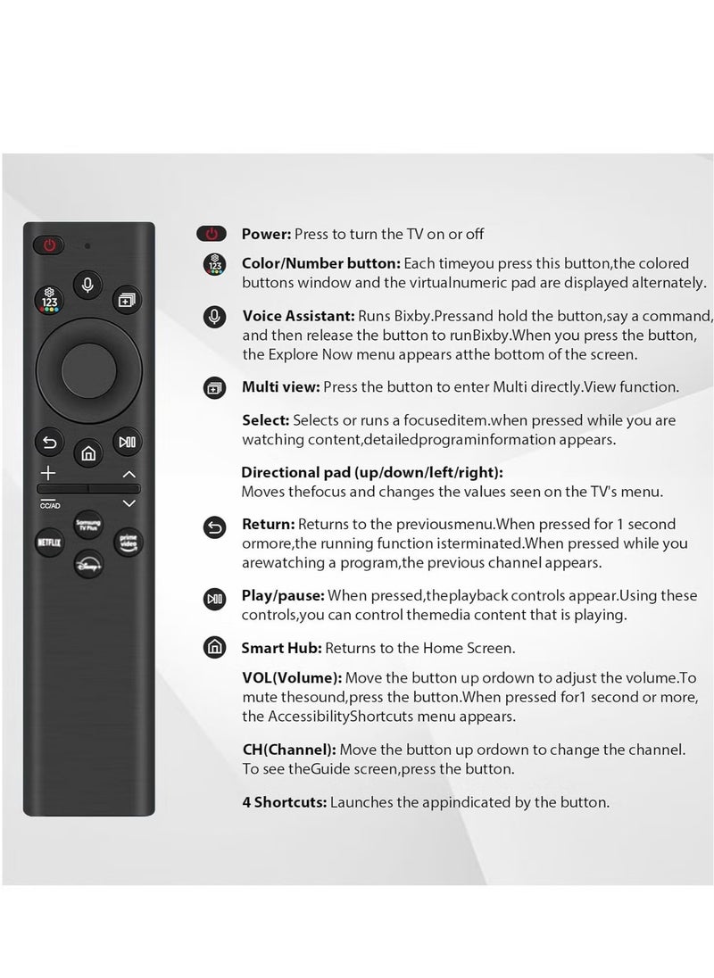 Samsung TV Solar Remote – BN59-01385A Solar Charging & Voice Control Remote For Samsung Smart TVs Neo QLED, The Frame, and Crystal UHD Series