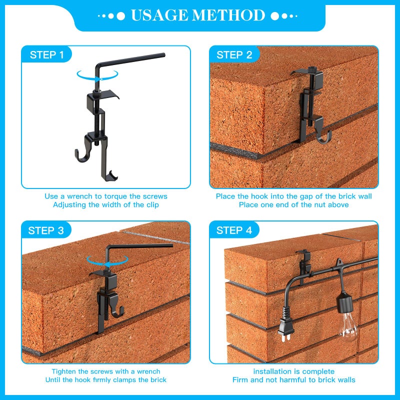 Lewufe Stainless Steel Brick Wall Clips, Brick Hooks Clamp Outdoor Heavy Duty 1-3/4" to 2-1/2" Brick Hook Brick Hangers No Drill, 6 Packs - Image 5