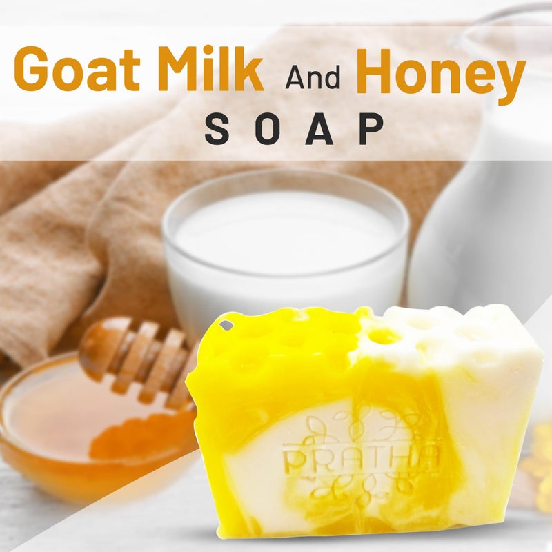 Pratha Naturals 100% Natural and Pure Goat Milk Soap with Honey Cold Process HandMade Soap for Bath 100g - Image 2