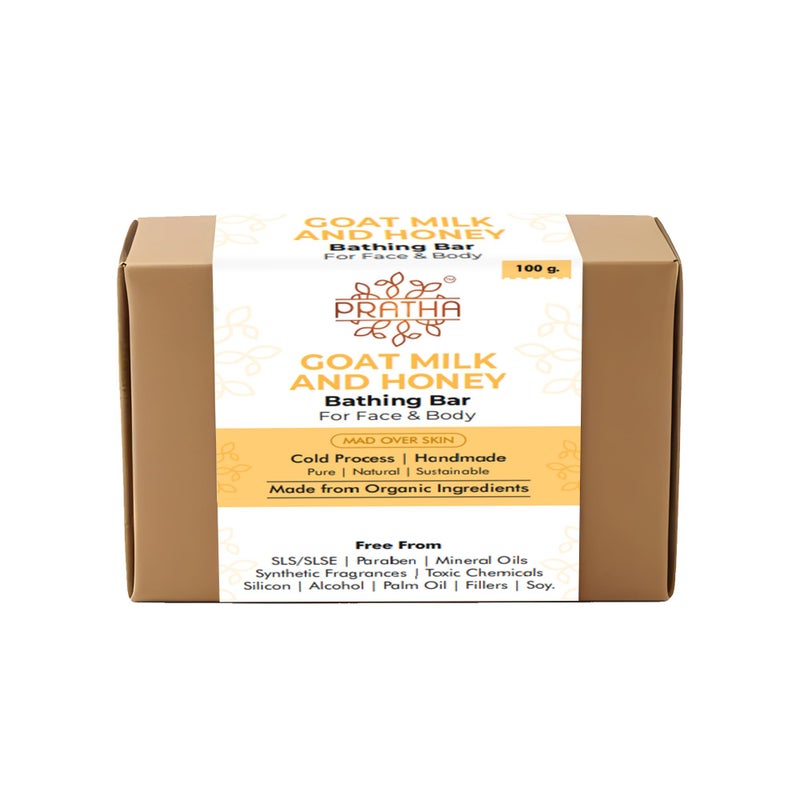 Pratha Naturals 100% Natural and Pure Goat Milk Soap with Honey Cold Process HandMade Soap for Bath 100g - Image 1