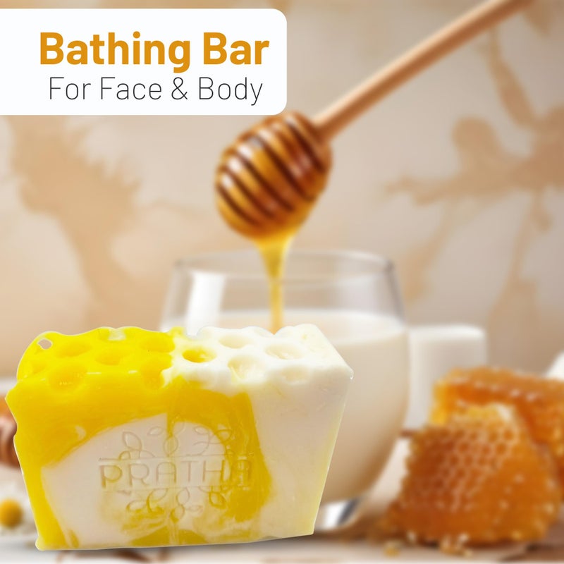 Pratha Naturals 100% Natural and Pure Goat Milk Soap with Honey Cold Process HandMade Soap for Bath 100g - Image 3