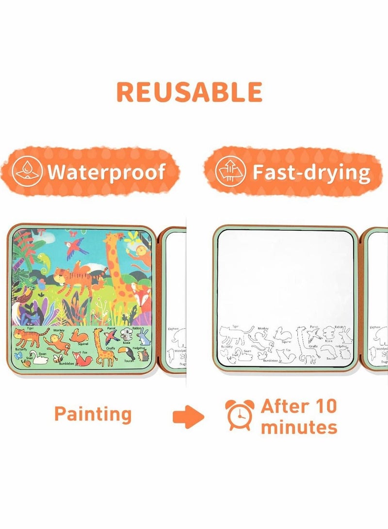 SYOSI Water Drawing Books, Reusable Water Reveal Activity Doodle Painting Book, Mess-Free Drawing Pad, Water Pen Coloring Books for Kids - Image 3