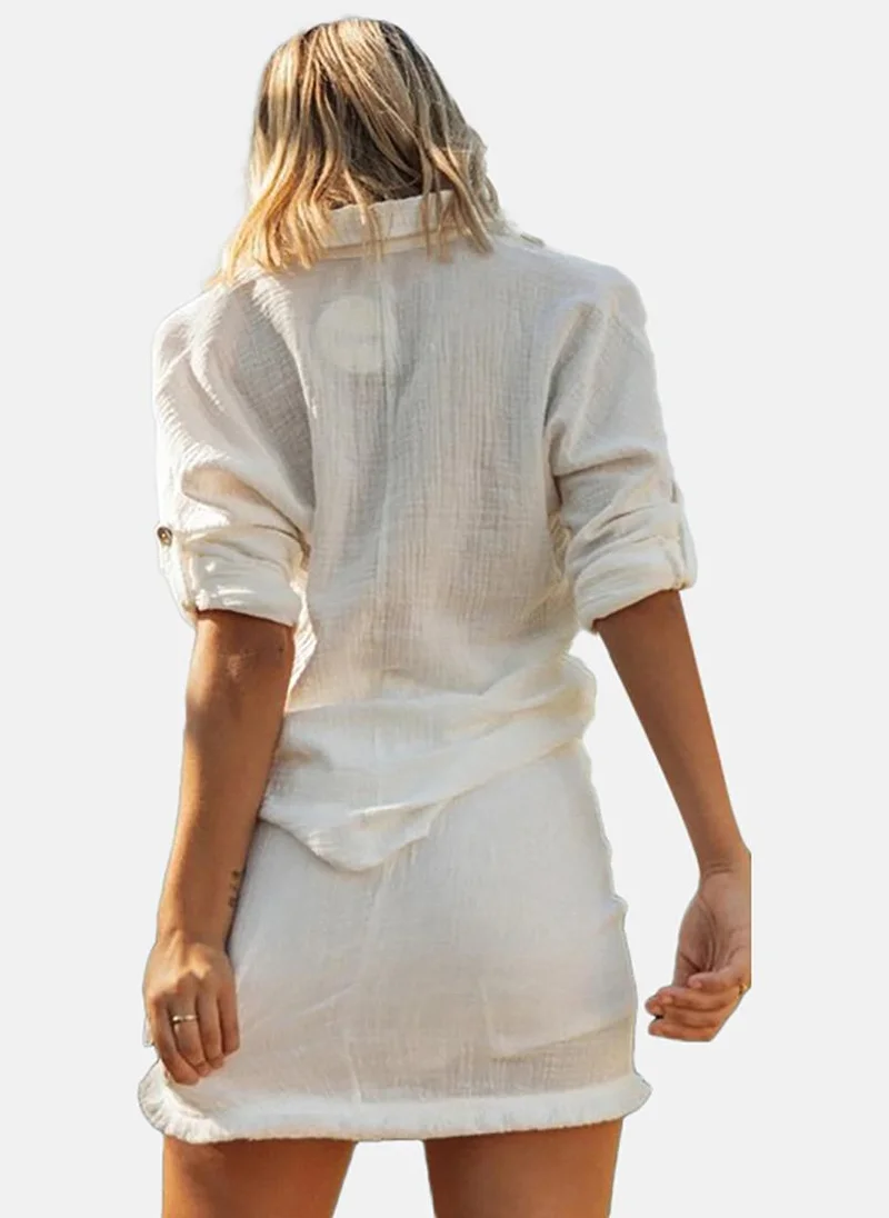 YUNIQEE Off White Shirt With Skirt Co-Ords Set