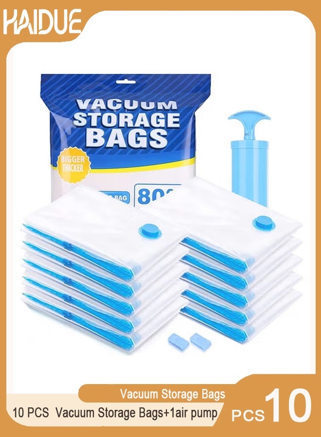 Haidue 10 PCS Reusable Vacuum Storage Bags of Different Sizes with Travel Random Color Hand pumps - Image 1