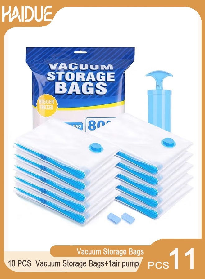 Haidue 11 PCS Reusable Vacuum Storage Bags Set with Hand Pump 2 PCS 100x80cm 4 PCS 80x60cm 4 PCS 70x50cm Space Saver Compression Bags for Clothes Blankets Travel Home Organization - Image 1