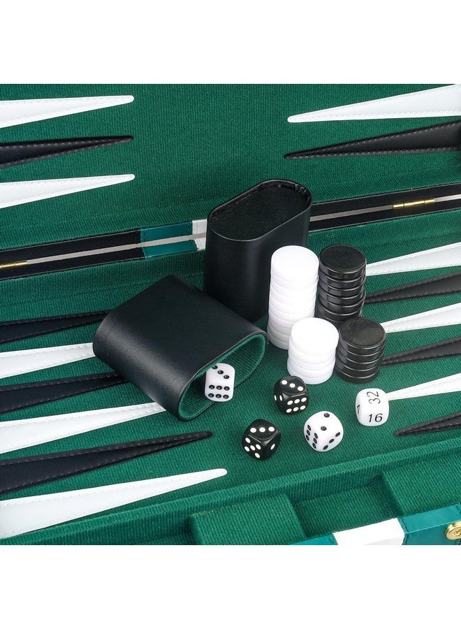 RERIVER Backgammon Set 2 Players Classic Backgammon Sets for Adults Board Game with Black PU Leather Case Portable and Travel Backgammon Set (Green, 15inch) - Image 5