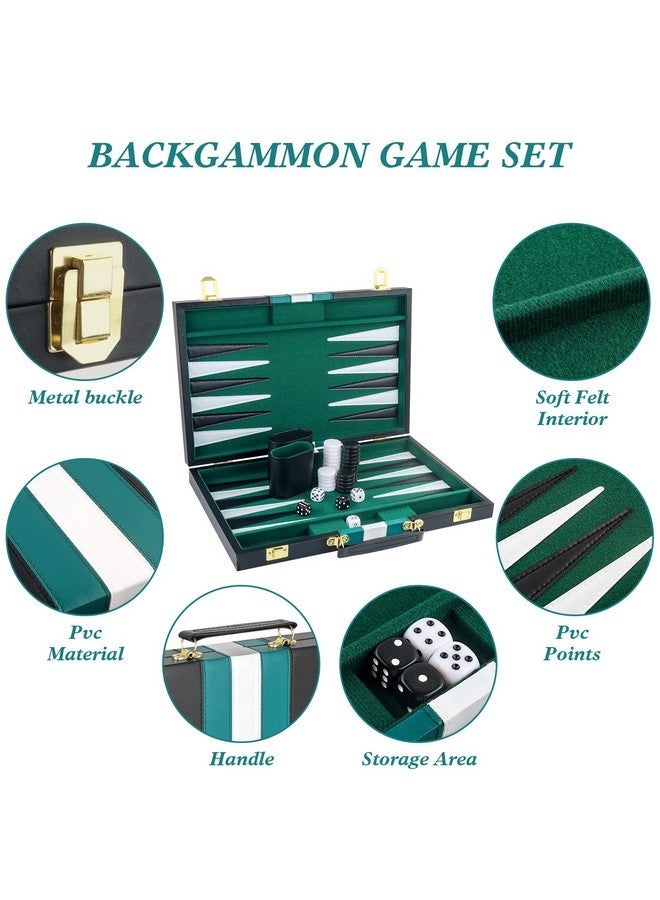 RERIVER Backgammon Set 2 Players Classic Backgammon Sets for Adults Board Game with Black PU Leather Case Portable and Travel Backgammon Set (Green, 15inch) - Image 4
