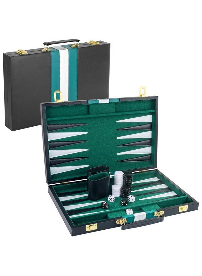 RERIVER Backgammon Set 2 Players Classic Backgammon Sets for Adults Board Game with Black PU Leather Case Portable and Travel Backgammon Set (Green, 15inch) - Image 1