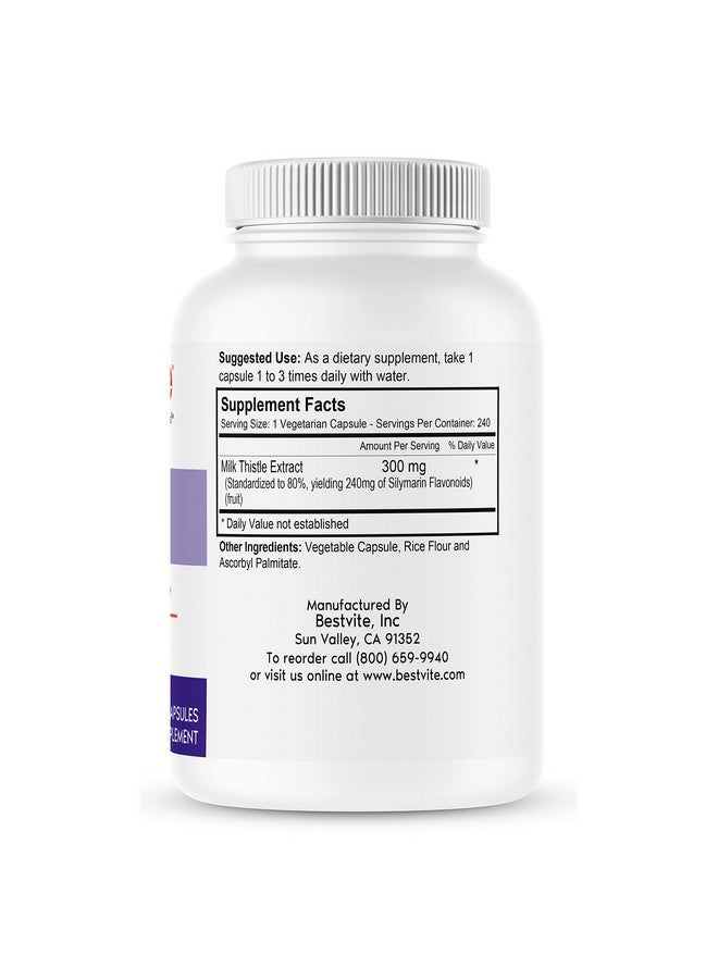 BESTVITE Milk Thistle 300Mg (240 Vegetarian Capsules) Standardized To 80% Silymarin Flavonoids No Stearates Vegan Non Gmo Gluten Free - Image 3