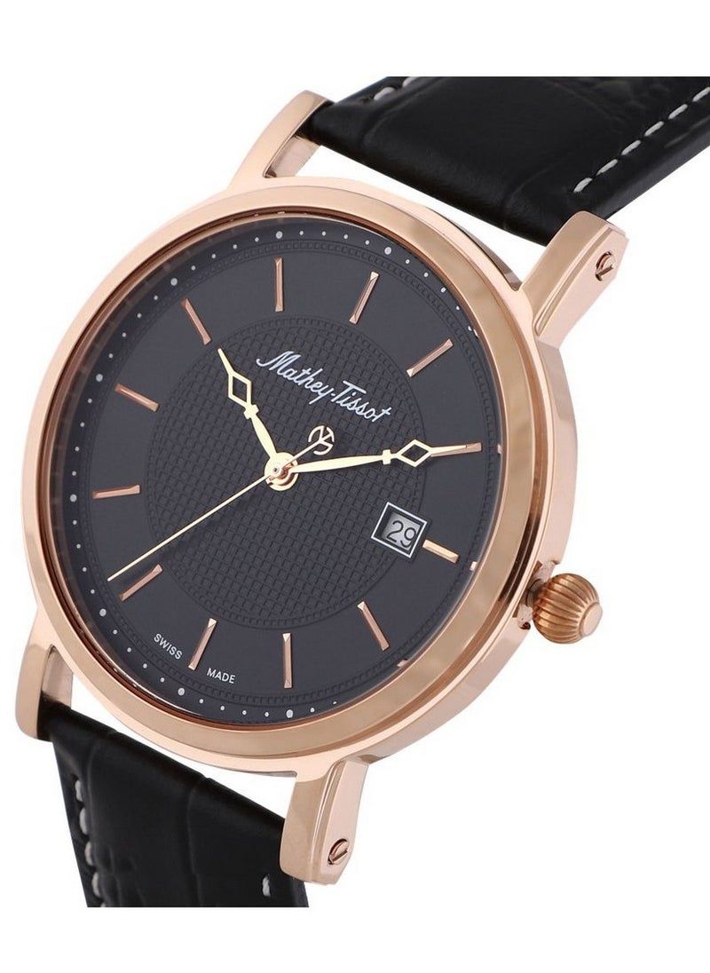Mathey-Tissot City Black Dial Black Leather Men's Watch 42mm HB611251PN  - Image 2