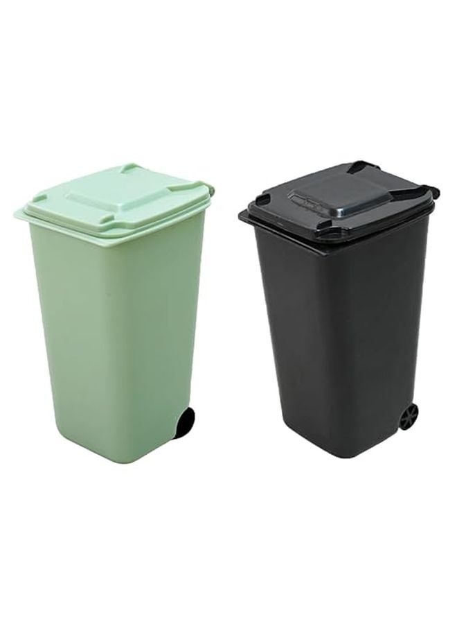 2Pcs Mini Desktop Trash Can With Lid Assorted Color 15 5X10X8CM For Home Office Bathroom - Image 1