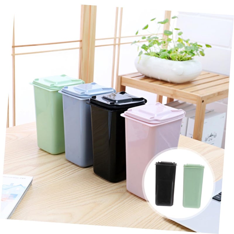 2Pcs Mini Desktop Trash Can With Lid Assorted Color 15 5X10X8CM For Home Office Bathroom - Image 5