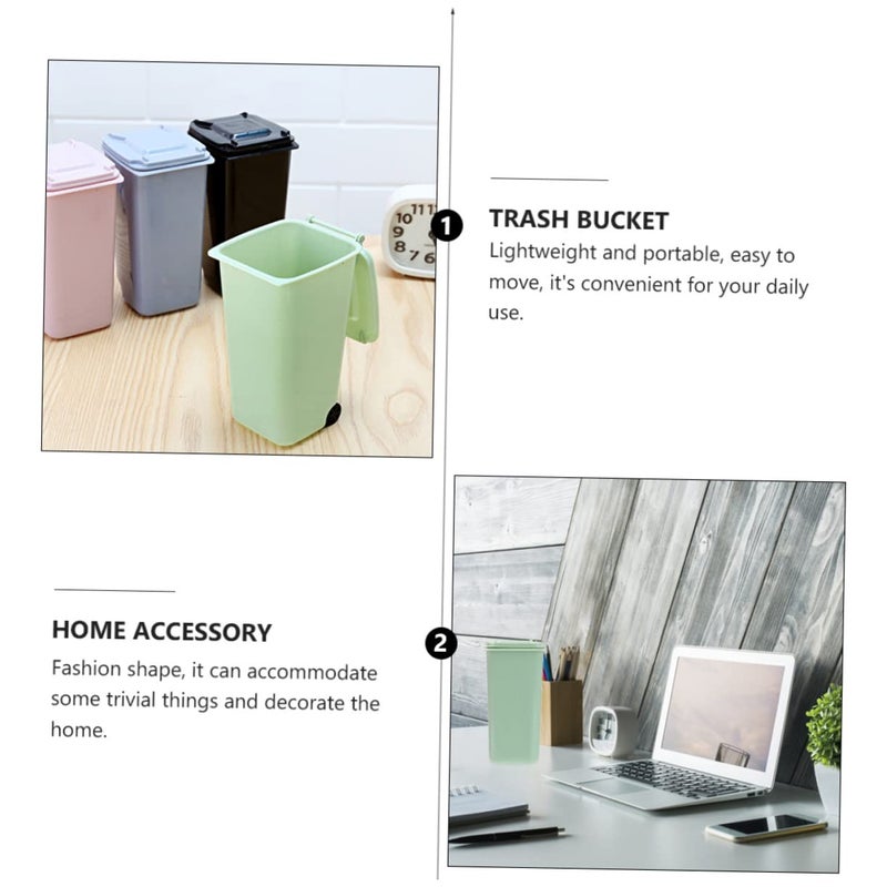 2Pcs Mini Desktop Trash Can With Lid Assorted Color 15 5X10X8CM For Home Office Bathroom - Image 4
