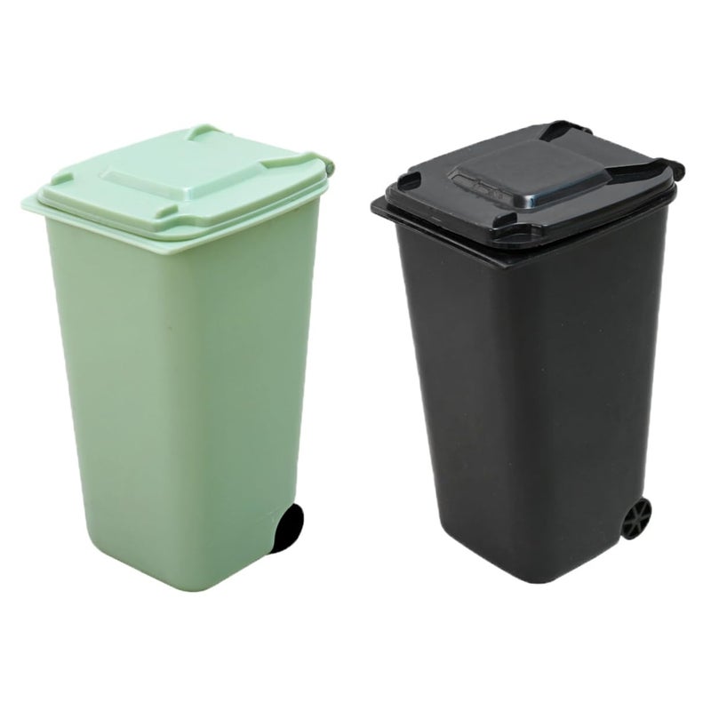 2Pcs Mini Desktop Trash Can With Lid Assorted Color 15 5X10X8CM For Home Office Bathroom - Image 2
