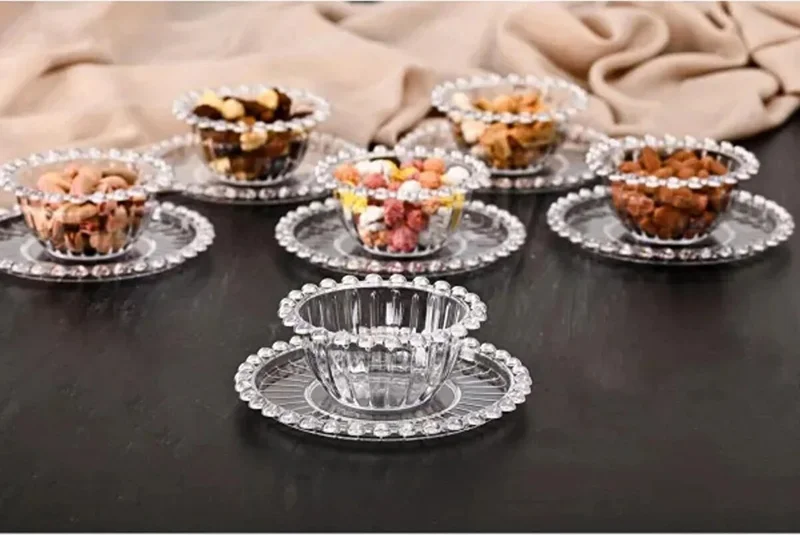 Safestore 12 Piece Beaded Breakfast Set, Sauce Bowl, Snack Bowl, Sugar Bowl, Tea Cup Saucer (Not Glass).