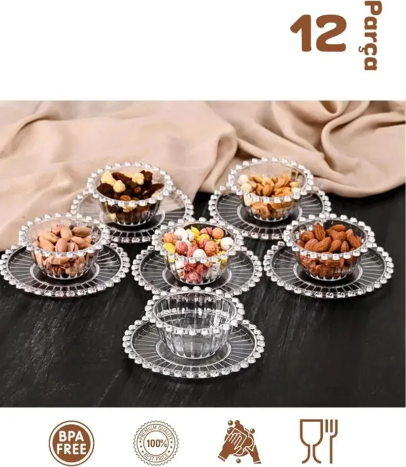 Safestore 12 Piece Beaded Breakfast Set, Sauce Bowl, Snack Bowl, Sugar Bowl, Tea Cup Saucer (Not Glass).