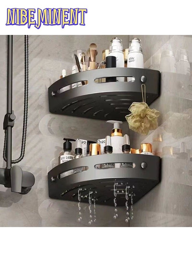 NIBEMINENT 3 Pack Bathroom Shower Shelves with 6 Hooks, Corner Shower Caddy Shelf Organizer Rack, Rustproof Bathroom Shower Storage Baskets, Wall Organization Storage Shelves Basket for Bathroom - Image 3