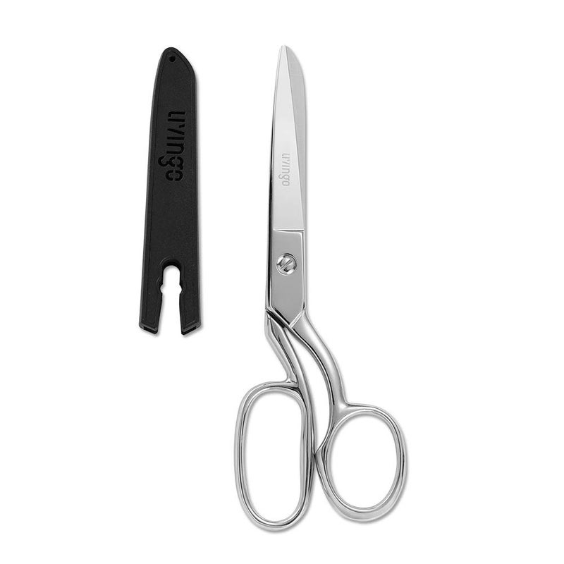 LIVINGO 8" Professional Heavy Duty Tailor Fabric Scissors, Dressmaker Sewing Classic Stainless Steel Ultra Sharp Forged Shears, Bent A-silver - Image 1