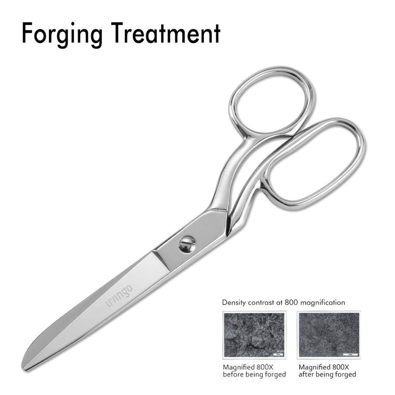 LIVINGO 8" Professional Heavy Duty Tailor Fabric Scissors, Dressmaker Sewing Classic Stainless Steel Ultra Sharp Forged Shears, Bent A-silver - Image 3