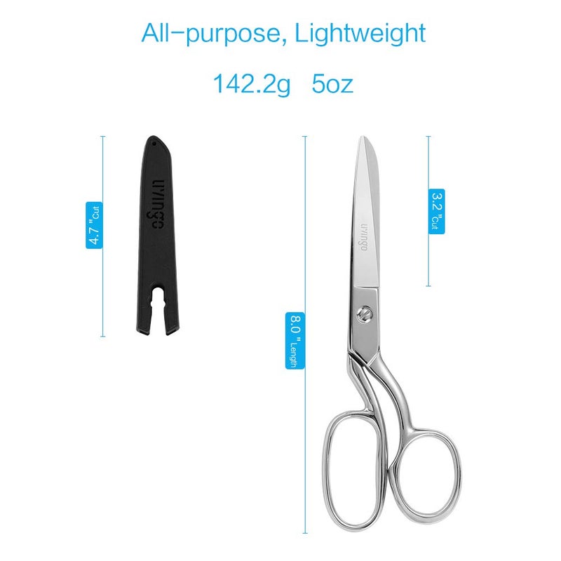 LIVINGO 8" Professional Heavy Duty Tailor Fabric Scissors, Dressmaker Sewing Classic Stainless Steel Ultra Sharp Forged Shears, Bent A-silver - Image 2