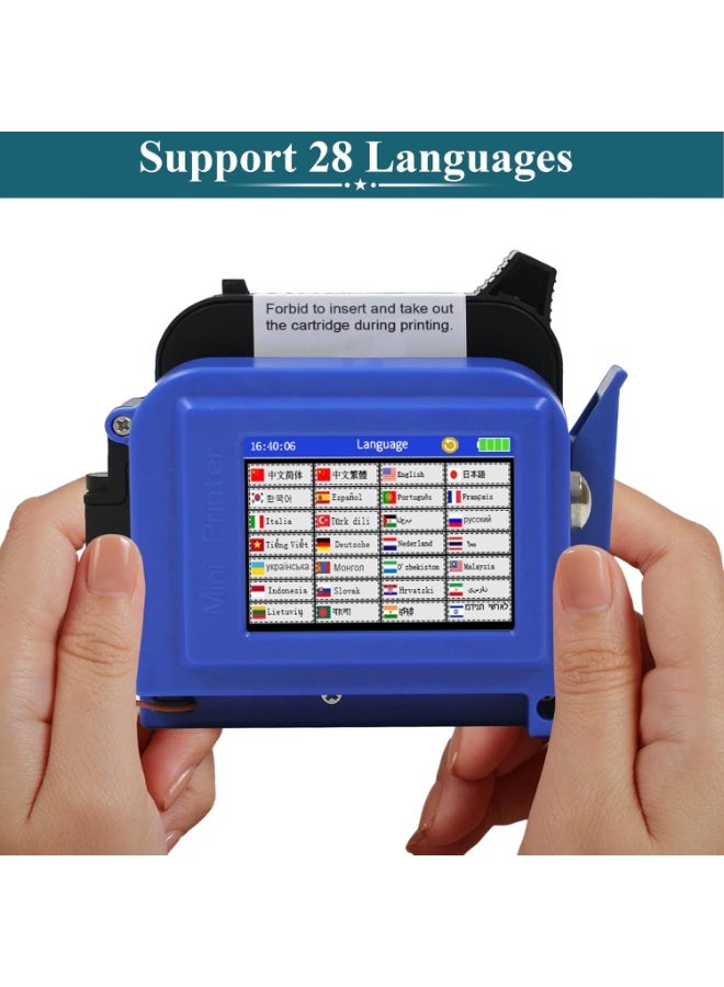 ياوماتيك طابعة نافثة للحبر محمولة صغيرة مقاس 25.4 مم/1 بوصة مع خرطوشة حبر، وجهاز وضع علامات ذكي للجيب، وطباعة على صندوق معدني من الكرتون والخشب والقماش والبلاستيك، لتاريخ الوقت والرمز الشريطي والشعار ورمز الاستجابة السريعة ورقم الدفعة والأيقونات والصور، 28 لغة - Image 2