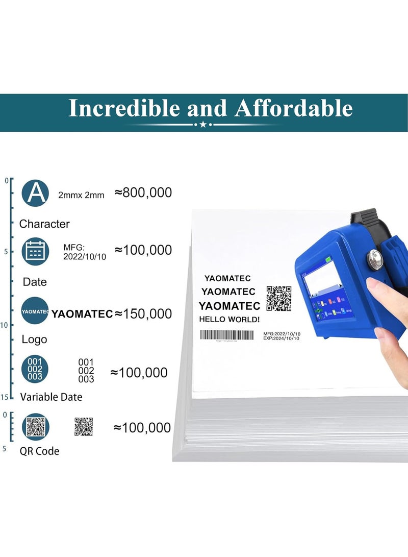 ياوماتيك طابعة نافثة للحبر محمولة صغيرة مقاس 25.4 مم/1 بوصة مع خرطوشة حبر، وجهاز وضع علامات ذكي للجيب، وطباعة على صندوق معدني من الكرتون والخشب والقماش والبلاستيك، لتاريخ الوقت والرمز الشريطي والشعار ورمز الاستجابة السريعة ورقم الدفعة والأيقونات والصور، 28 لغة - Image 4