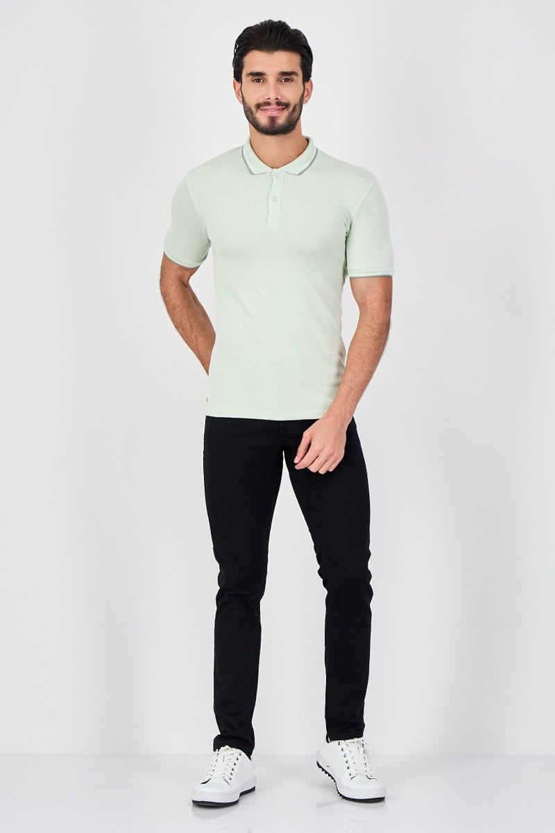 Celio Men Regular Fit Solid Short Sleeve Polo Shirt, Mint Green - Image 4