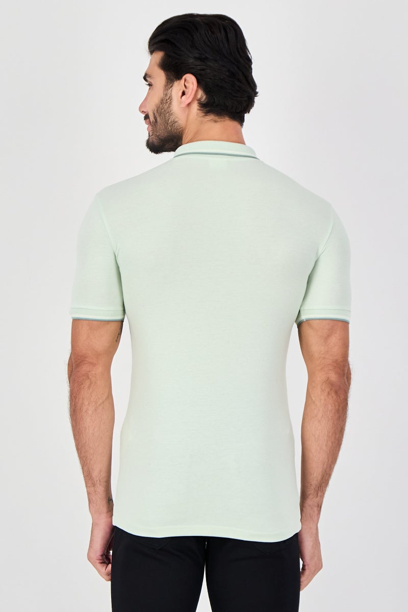 Celio Men Regular Fit Solid Short Sleeve Polo Shirt, Mint Green - Image 2