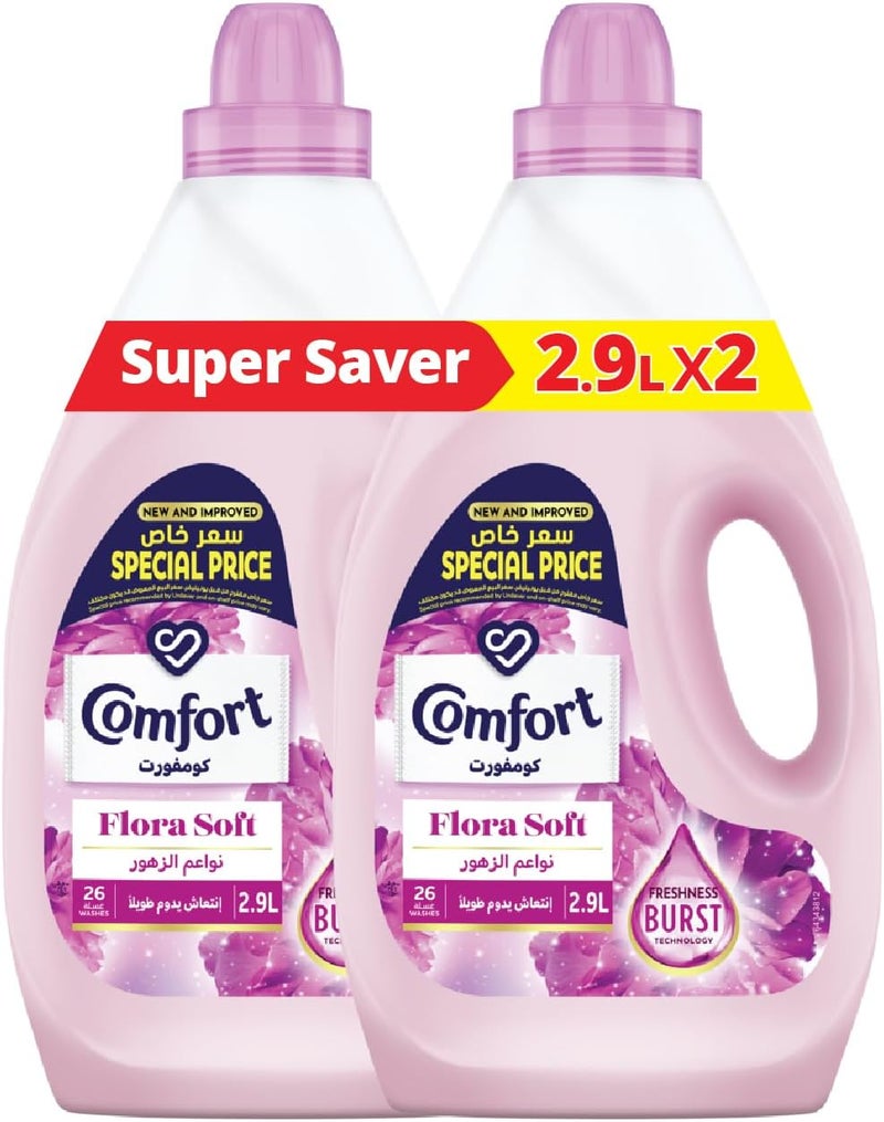 Comfort Fabric Softener, Flora Soft, 2.9L x 2 with Freshness-Burst Technology - Image 1