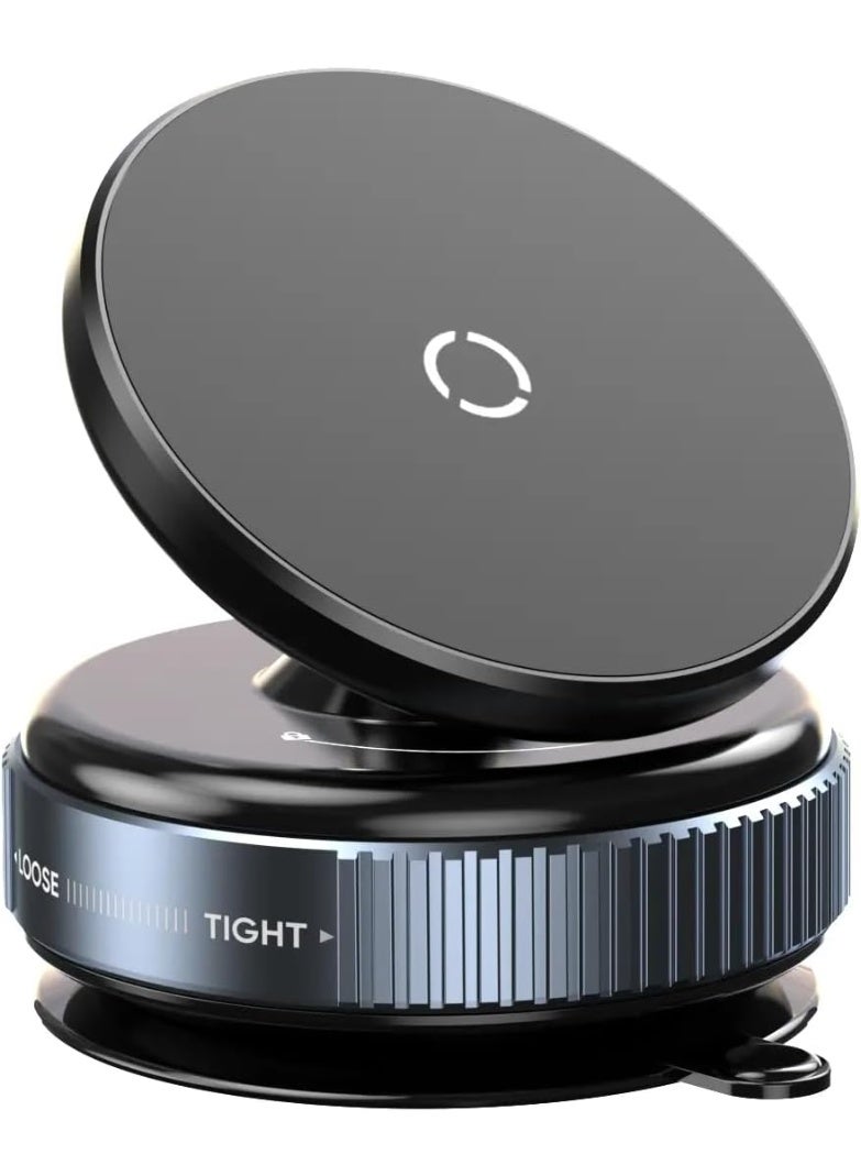 Panvil Vacuum Suction Magnetic Phone Holder for Car – Wireless Stand with Strong Suction Cup Base, 360° Rotation, Universal Magnetic Car Mount for Smartphones – Black - Image 1