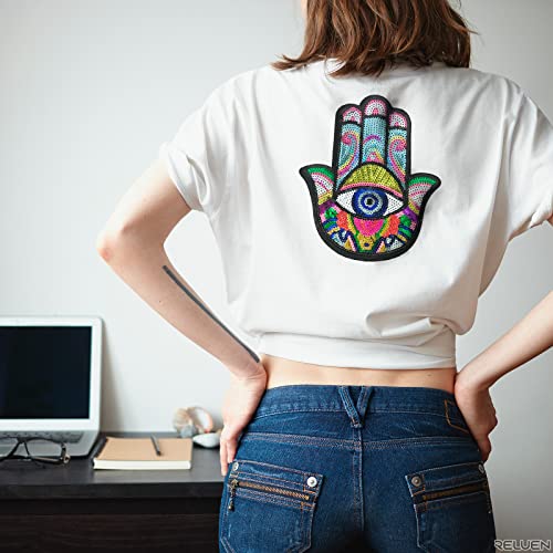 Reluen Hand of Evil Eye Patch for Adults - Embroidery Patch Decorative Sequin Iron on Patches Iron on or Sew on Patches Large Patches for Jackets - Sequin Patches for Jeans Badge Patch Applique for Clothes - Image 5