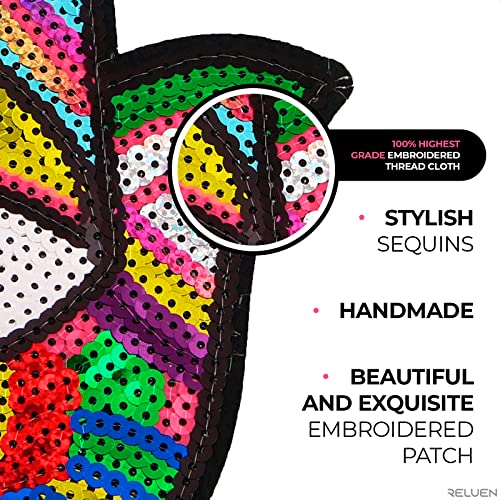 Reluen Hand of Evil Eye Patch for Adults - Embroidery Patch Decorative Sequin Iron on Patches Iron on or Sew on Patches Large Patches for Jackets - Sequin Patches for Jeans Badge Patch Applique for Clothes - Image 3