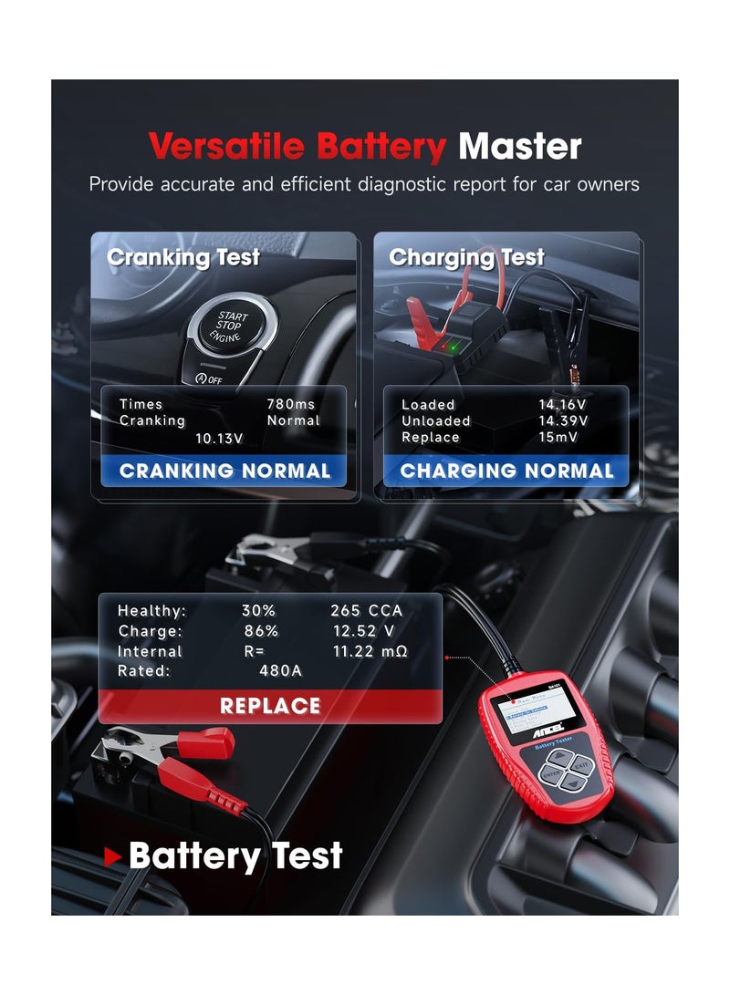 Zikra 12V Car Battery Tester Digital Tool, Automotive Battery and Alternator Diagnostic 100-2000 CCA Car Battery Load Capacity Tester Digital Battery Tester for Motorcycle, Truck, Boat, Marine & More - Image 4