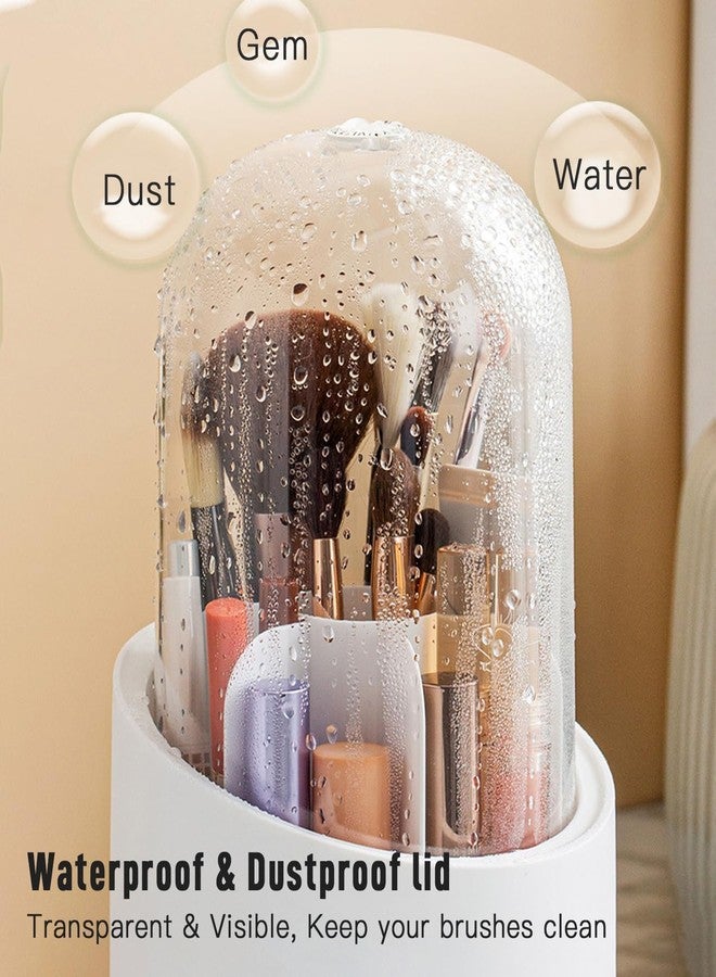 ZITWA 360° Rotating Makeup Brush Holder | Transparent Brush Organizer Cosmetics Box with Lid | Dust-Proof Vanity Desktop Bathroom Counter Cosmetic Accessory - White (1-Piece) - Image 5