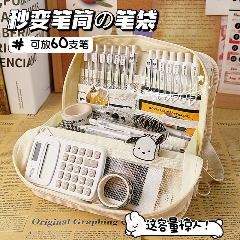 Stand-Up Large-Capacity Pencil Case, Waterproof Canvas Pencil Case, Trendy Large-Opening Stationery Bag, Popular Style - Image 4