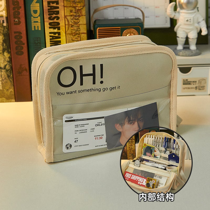 Stand-Up Large-Capacity Pencil Case, Waterproof Canvas Pencil Case, Trendy Large-Opening Stationery Bag, Popular Style - Image 1