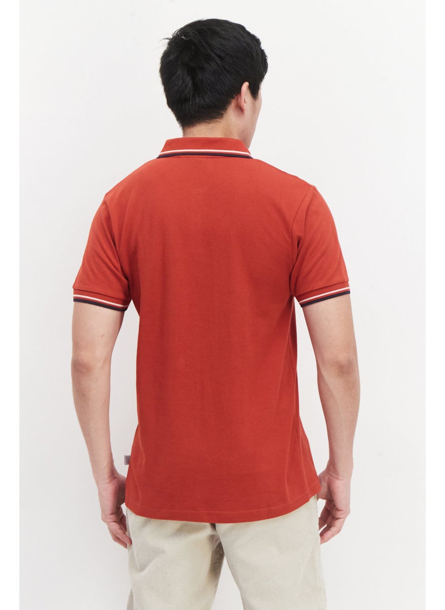 DUCK AND COVER - Men Regular Fit Brand Logo Short Sleeve Polo Shirt, Red Combo - Image 1