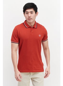 Men Regular Fit Brand Logo Short Sleeve Polo Shirt, Red Combo