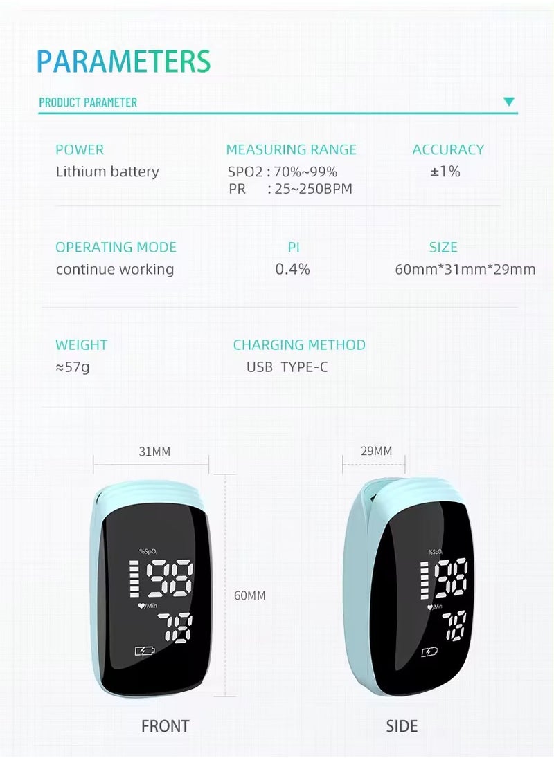 KHAJUL - Rechargeable Pulse Oximeter, Portable Finger Clip Oxygen Saturation Monitor, Accurate SpO2 and Heart Rate Detection (Green) - Image 1